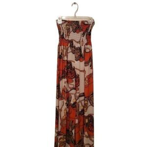 Ace Fashion Womens White Orange Smoked Strapless One Piece Jumpsuit Size Large
